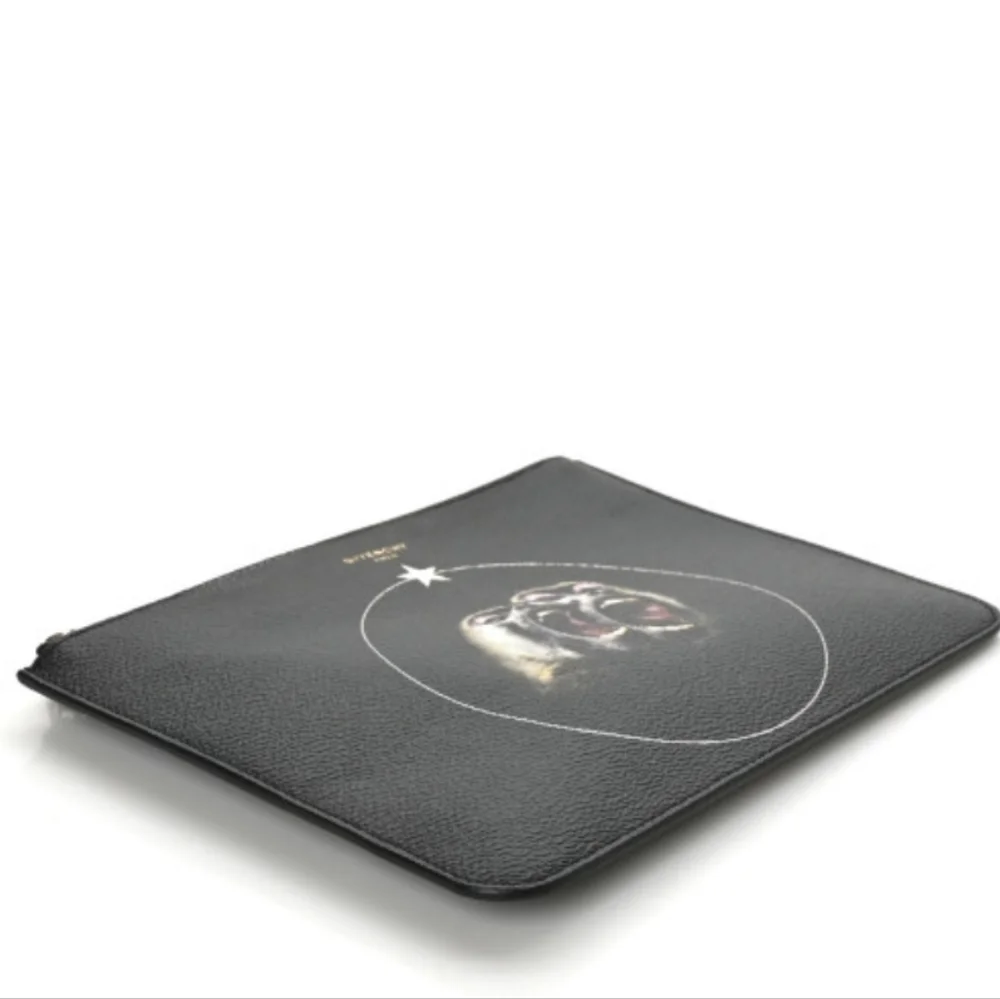 🌞GIVENCHY Coated Canvas Monkey Brother Print Large Zip Pouch Black